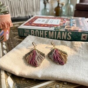 Bohemian Multi-Color Thread Tassel Drop Earrings — Gold Hooks